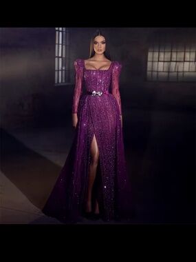 Serene Hill Fuchsia  A-Line High Split Luxury Evening Gown